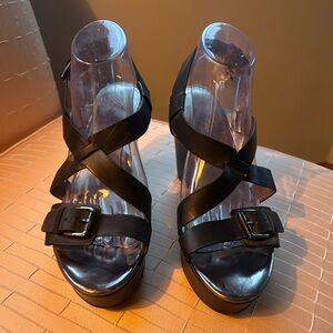 Marc Fisher Black Crisscross Platform Sandals